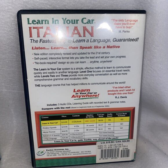 Learn in Your Car Italian Level One and level 2 Raymond, Henry disc CD travel - Picture 4 of 8